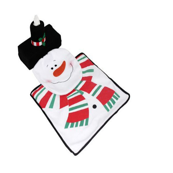 3-delad Snögubbe Tomte Toalettlock och Matta Set Röd