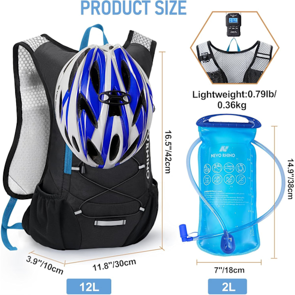 Lättvikts Hydration Ryggsäck, Löp Ryggsäck med 2L Vattenblåsa, Hydro Vatten Dagryggsäck för Cykling Vandring Rave