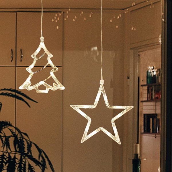 2 stycken julgardinlampor, stjärnor och julgran LED
