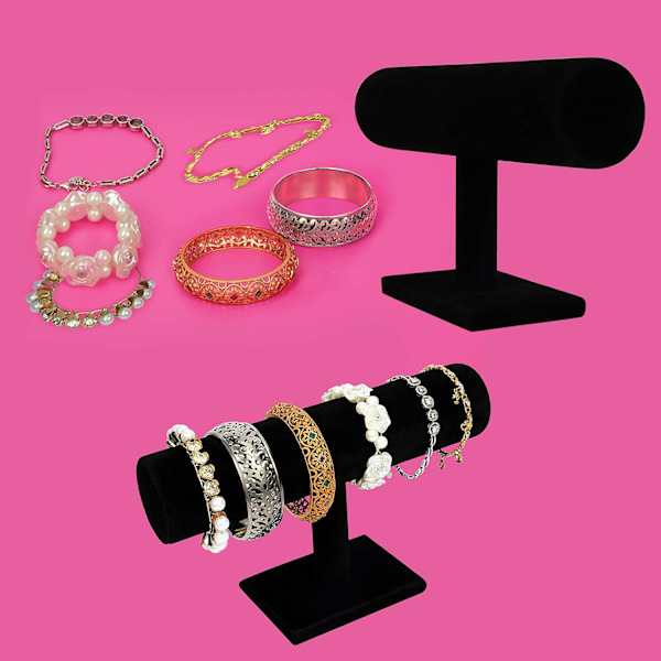 2 stycken (Svart) Sammets T-formad Armband Smyckesdisplay Stativ