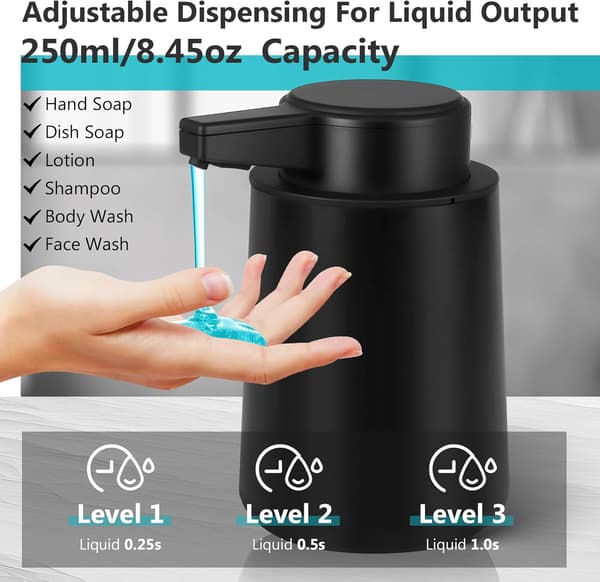 Automatisk flytande tvåldispenser för badrum 270 ml Svart