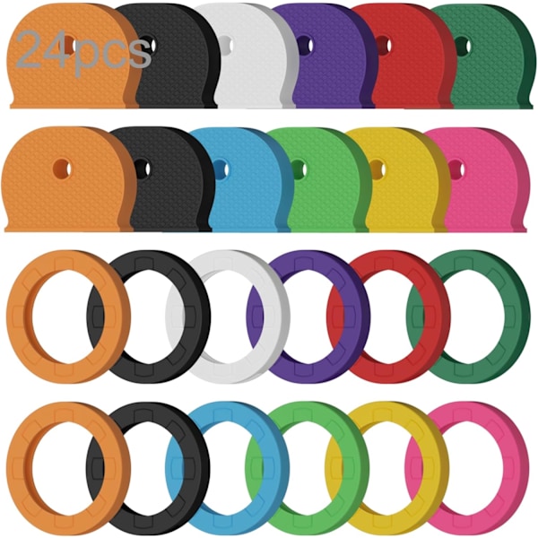 24-pack Färgade Plastnyckelskydd, 1 tum Standard & 0,95 tum Runda Nyckelidentifierare, Nyckelskydd för
