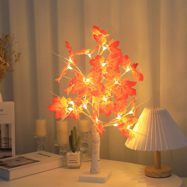 1 LED lønnetre bordlampe, batteridrevet og USB-drevet juletrelys for høst, hjem, interiørdekorasjon