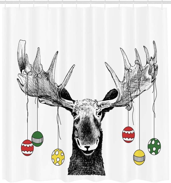 Julklappsduschdraperi, Tyg Badrumsdekorationsset med Krokar,