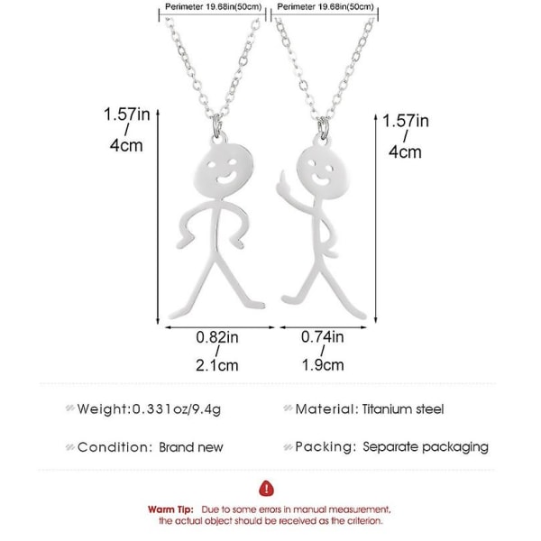 2 st roliga Doodle-halsband4889, personligt leende långfingerhalsband, bästa vän-halsband för 2, matcha vänner rolig present (silver)