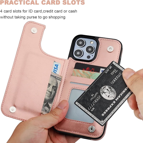 Kompatibel med iPhone 14 Pro Max Plånboksfodral med Kortfack, PU-Läder Stativ Kortfack Fodral, Dubbel Magnet