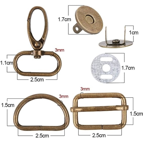 40 stk. Metal Tri-Glide Spænder + D-formede Ringe + Drejelige Kroge + Ma