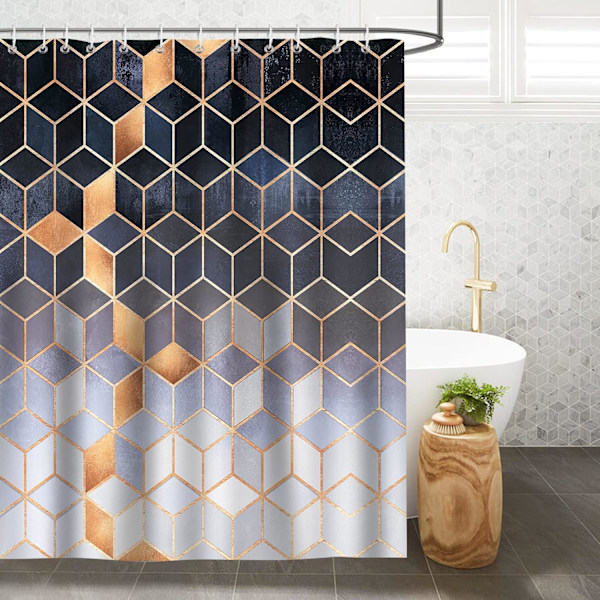 Geometrisk Grå Marmor Duschdraperi 180x180cm Polyestertyg