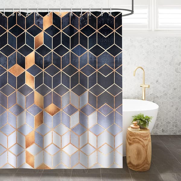 Geometrisk Grå Marmor Dusjforheng 180x180cm Polyesterstoff