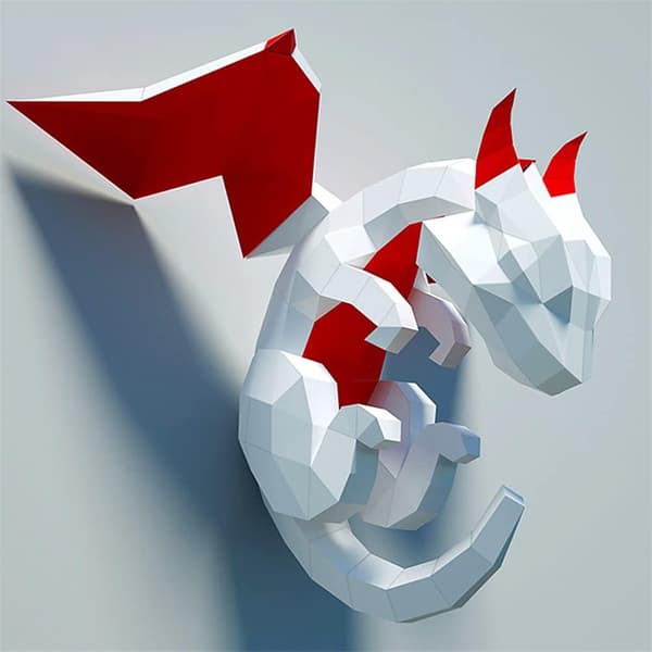1 Pack Pappväggsdekor Vit Drakmönster 3D Dekorationspapper