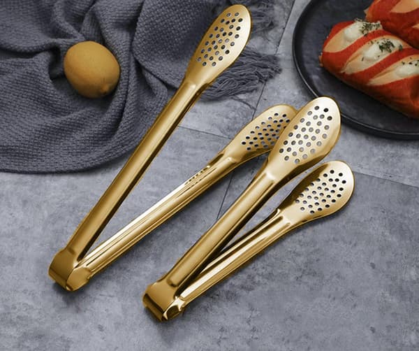 4-pack Buffé Tänger, Serveringstänger i Rostfritt Stål, Guld (17,8 cm, 23,1 cm)