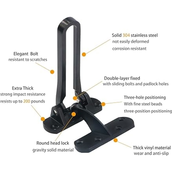 (Svart, sett med 2) Dørforsterkningslås Svingstang Lås for