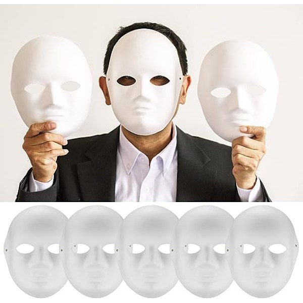 10 Hvide Malbare Papirmasker, DIY Papirmassemasker Maling