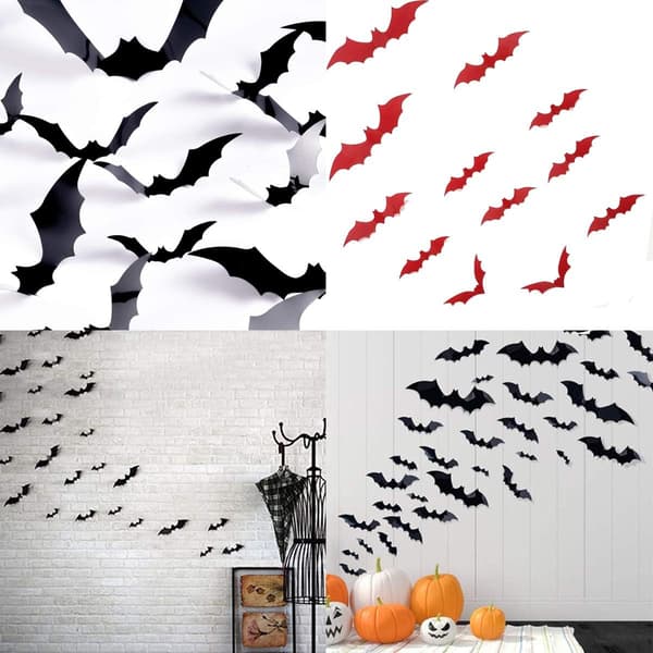 24 stk. Halloween Bat Sæt Bat Vægsticker 3D Halloween Dekaler til