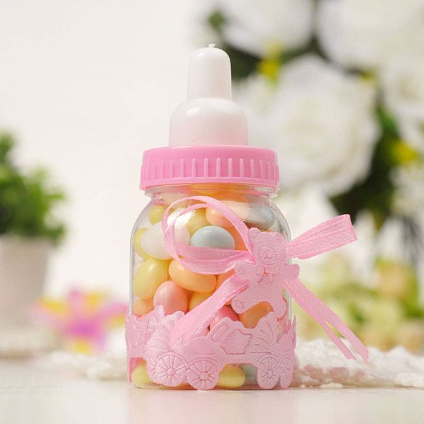 24 Godisburkar Dop Godisflaska, Baby Girl Baby Shower Deko och