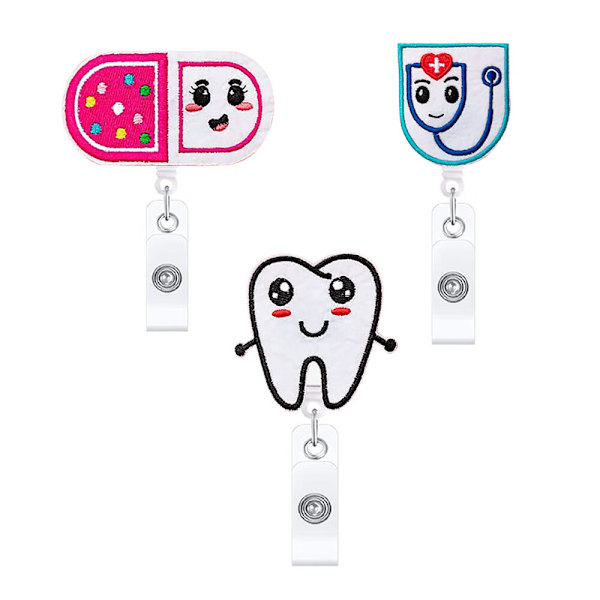 3 stk. ABS Id-Badge Klips Tilbagetrækbart Snorebånd Nemt Trækspænde ID
