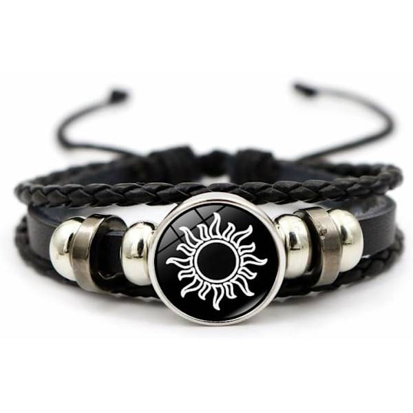 Luminous Parbraceletter för Par, 2 st Sol och Måne Justerbara Flätade Armband, Svart och Rosa