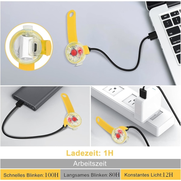 Sikkerhets-LED-blinklys for hunder (gul), katter - USB-oppladbar