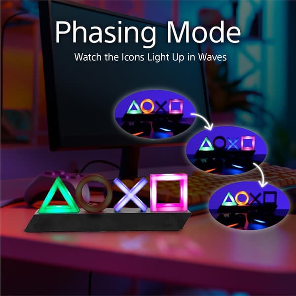Playstation Controller Ikonlys med 3 lysmoduser - Lydreaktiv, dynamisk fasering og standardmodus - Spill