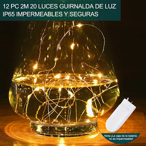 Batteridrevet Lysstreng 12 stk., 2m20 LED-lys, Vandtætte Kobbertråde, Indendørs og udendørs, Jul, Hallo