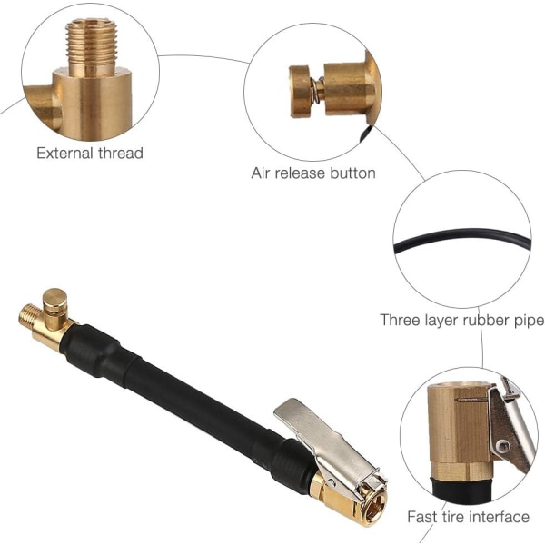 Dekkventil Adapter for Bil, Dekkpumpeslange med 2 Messing