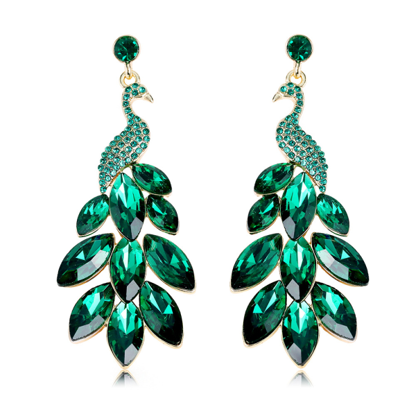 1 par (grön) Vintage Peacock Dangle örhängen för kvinnor flickor