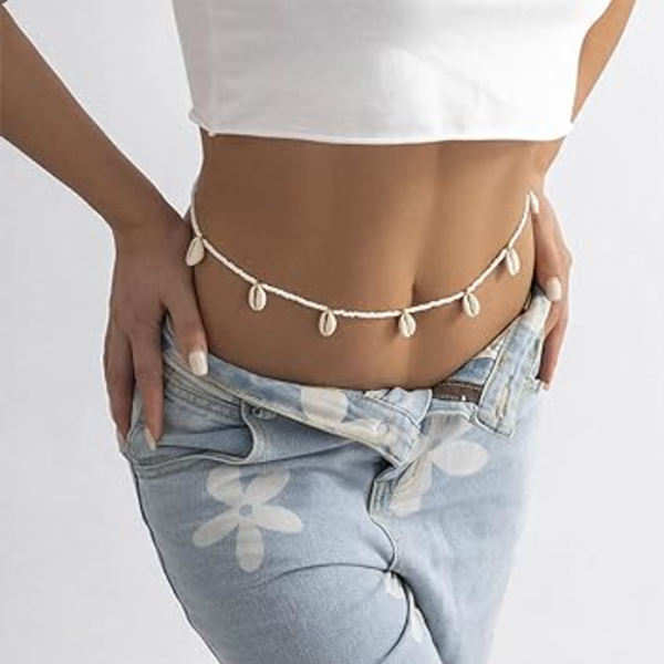Boho Pärlbeklädd Magkedja Snäckskal Midjekedja Sommar Strandkropp