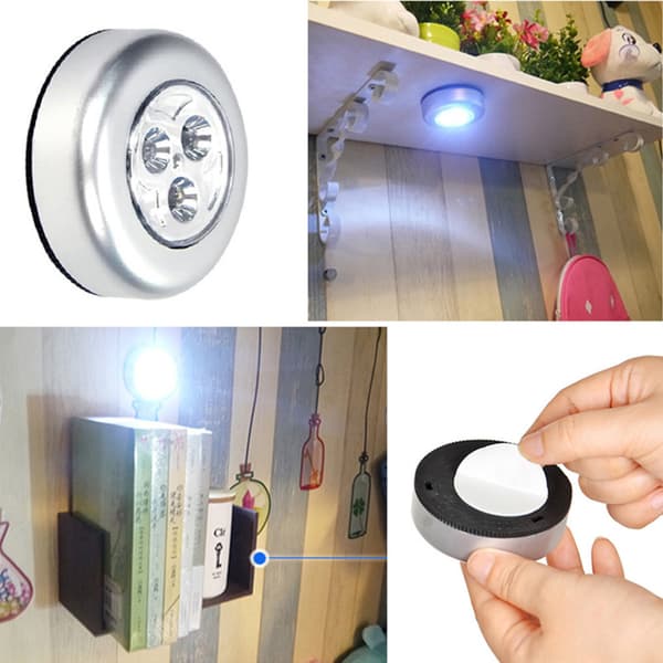 LED-styrt nattlys rund lampe under skapskap, trykknapp