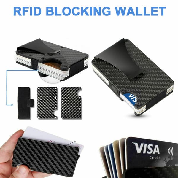 1 stk sort RFID multifunktionel kulfiber mænds kortpung