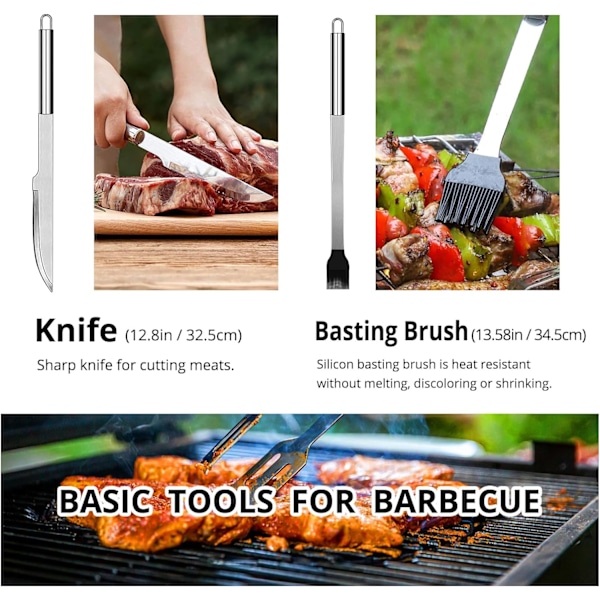 BBQ-redskabssæt i rustfrit stål - Professionelt grilltilbehør