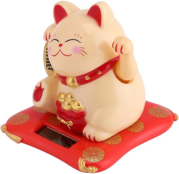 Viftande Katt 6.5*6.5*7CM, (Gul) Solcellsdriven Lyckokatt Leende Söt Deko