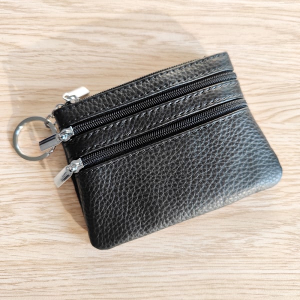 (black)Women's Genuine Leather Coin Purse with Key Ring, One