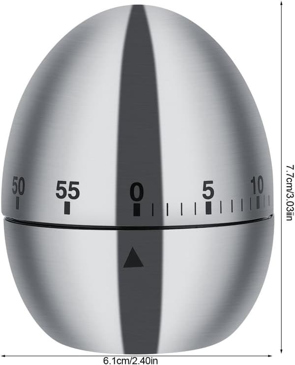 Eggformet kjøkkentimer i rustfritt stål med 60 minutter