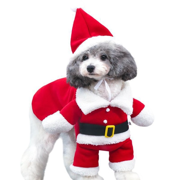 Joulupukin koiran puku Lemmikkien vaatteet Talvihupullinen takki koira