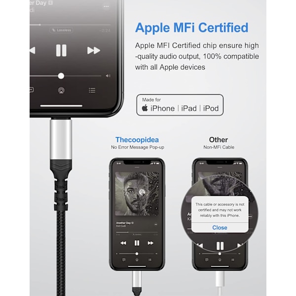 Billadapterkabel til iPhone, 1m stereo han lightning