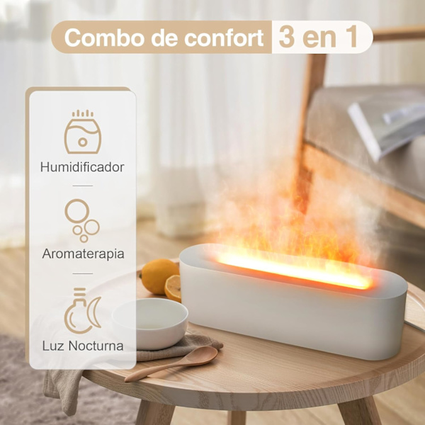 Aromaterapi Æterisk Olie Diffuser og Luftfugter, 3 i 1 Flamme Aroma Diffuser, Olie Diffuser