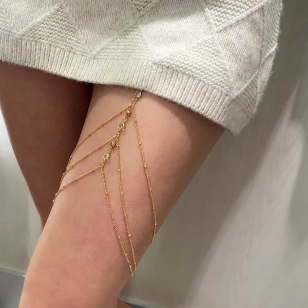 1 st (Guld) Sexig Flerlagers Crystal Leg Chain Body Jewelry Beach