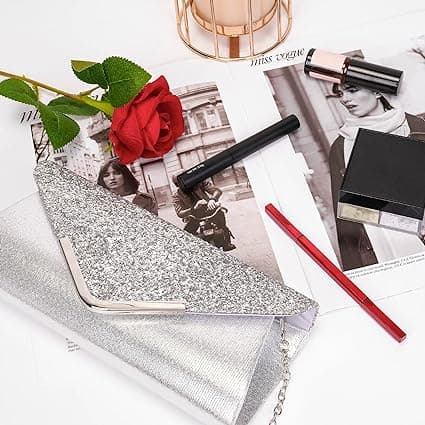 Damesveske (Sølvglitter), Elegant Sekvensveske til Kveld,