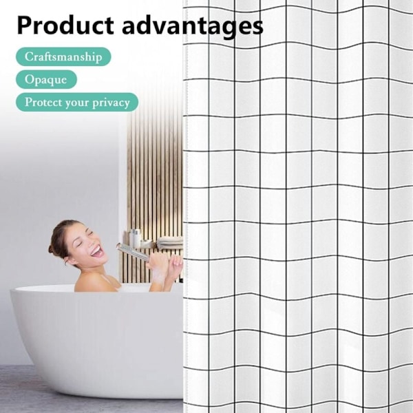 1 stk. 180 x 200 cm bruseforhæng, hurtigtørrende, vandtæt, vægtet søm, bruseforhæng, vaskbart polyester badeforhæng med 12 kroge