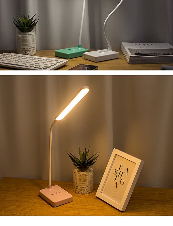 Hvit USB-ladbare trådløs LED-bordlampe med 1200 mAh batteri
