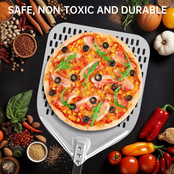 1 12-tommers pizzapadle med non-stick belegg, pizzaspate i anodisert aluminium