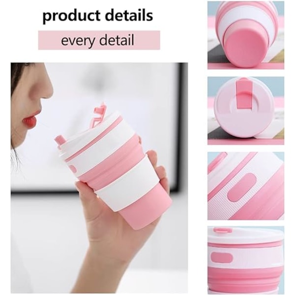 1 350 ml rosa hopfällbar kopp multifunktionell hopfällbar resekopp