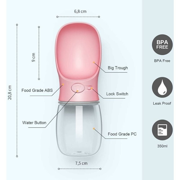 Bærbar vannflaske for hund, vanndispenser for kjæledyr, antibakteriell mat
