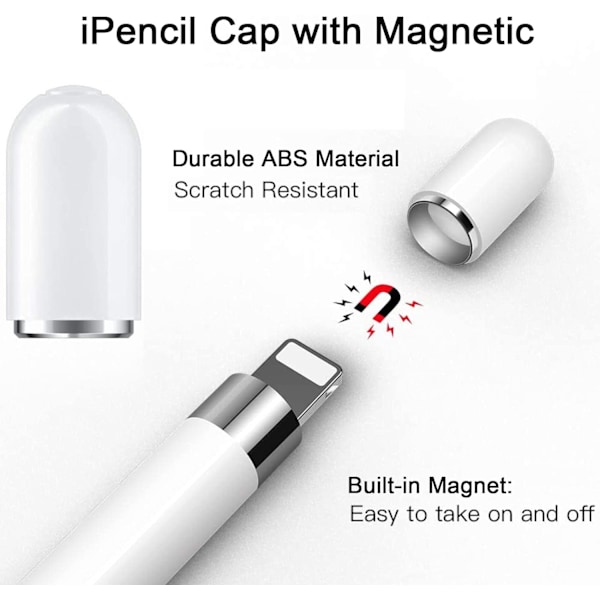 Laddningsadapter Kompatibel med Apple Pencil 1:a generationen, Magnetiskt Ersättningslock för Apple Pencil, Ersättningstips