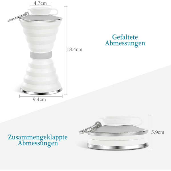 BPA-fri hopfällbar vattenflaska med karbinhake 500 ml (grå), Spo
