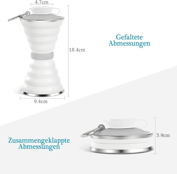 BPA-vapaa kasaantaittuva vesipullo karabiinikoukulla 500 ml (harmaa), Spo