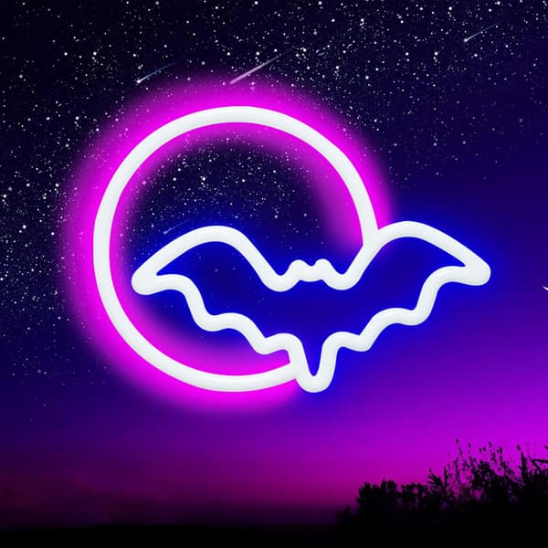 Neonskyltar, Måne och Fladdermus LED Neonskyltar, Neonskylt för Vägg USB/Batteridriven Led Neonskylt för väggdekor, sovrum, Barnpresent, Vardagsrum,