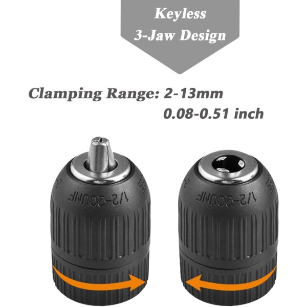 2-13 mm Avaimeton Porakoneen Iskunvaimennin, 1/2-20UNF Nopea Irrotus