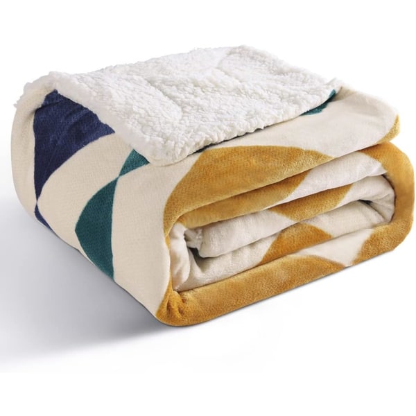 Warm Soft Yellow and Blue Fleece Blanket, Cozy Sherpa Sofa