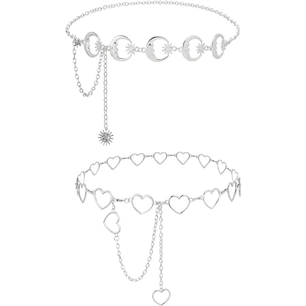 2 stk. Metal Kropskæde (Sol Måne Stjerne, Fersken Hjerte), Abdomen